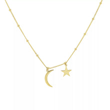 Load image into Gallery viewer, 14K Gold Moon and Star Choker with Beads, 16&quot;
